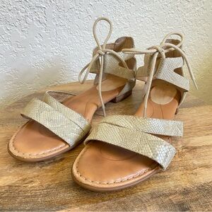 Born Casma Ankle Tie Sandals Embossed Snake Leather